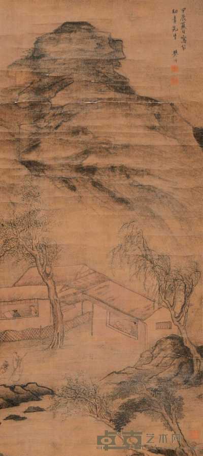 樊沂 甲辰(1664年)作 山水 立轴 92×42cm